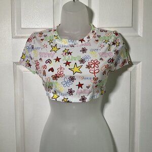 NWT Aerie Stretch Crop Top Happy Floral Hearts Summer Lightweight Festival Beach